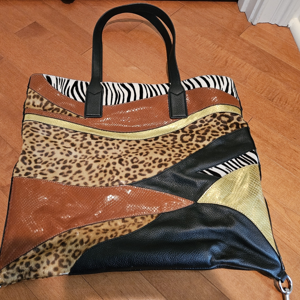 Marc Jacobs Metallic Calfskin Embossed Ponyhair Patchwork Tote & Blk Coin Purse - Picture 5 of 10
